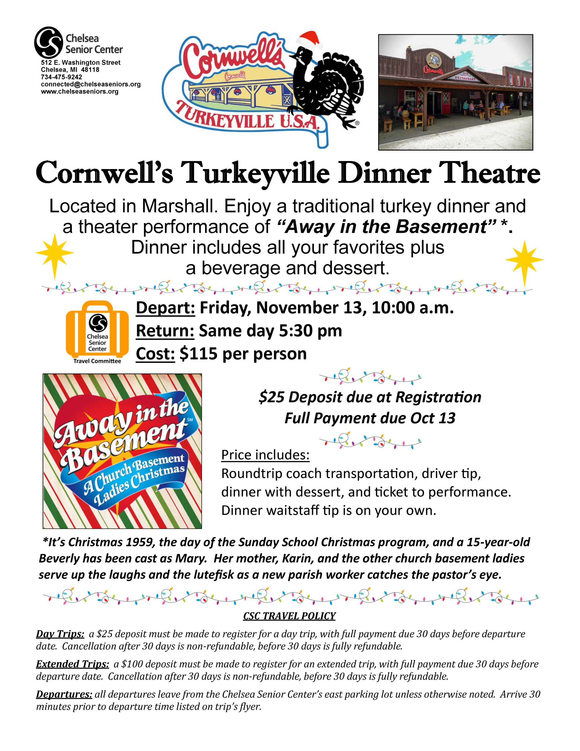 Chelsea Senior Center Cornwell's Turkeyville Dinner Theatre