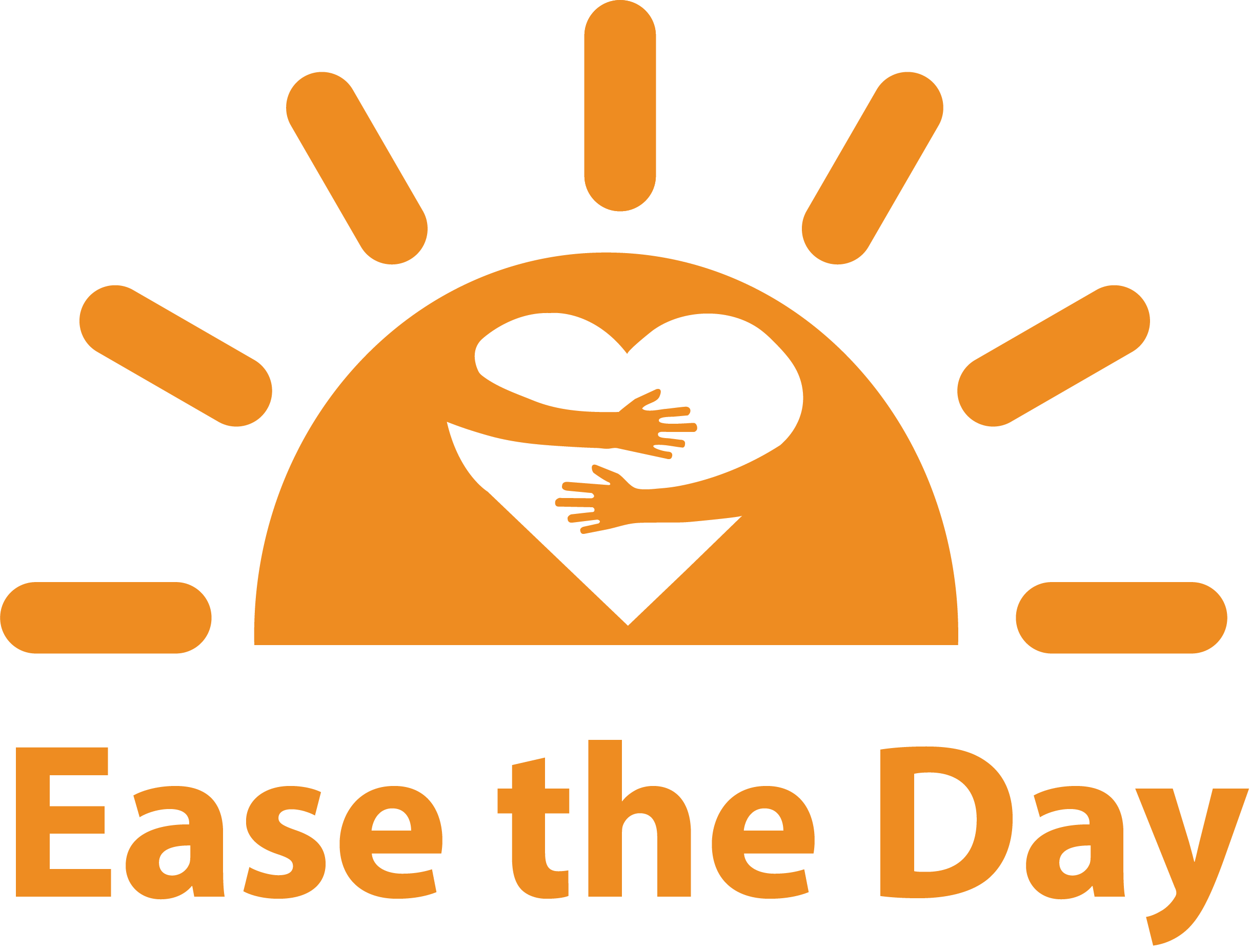 A graphic illustration of a person hugging a heart, surrounded by rays of light, with the text 'Easter the Day' below.