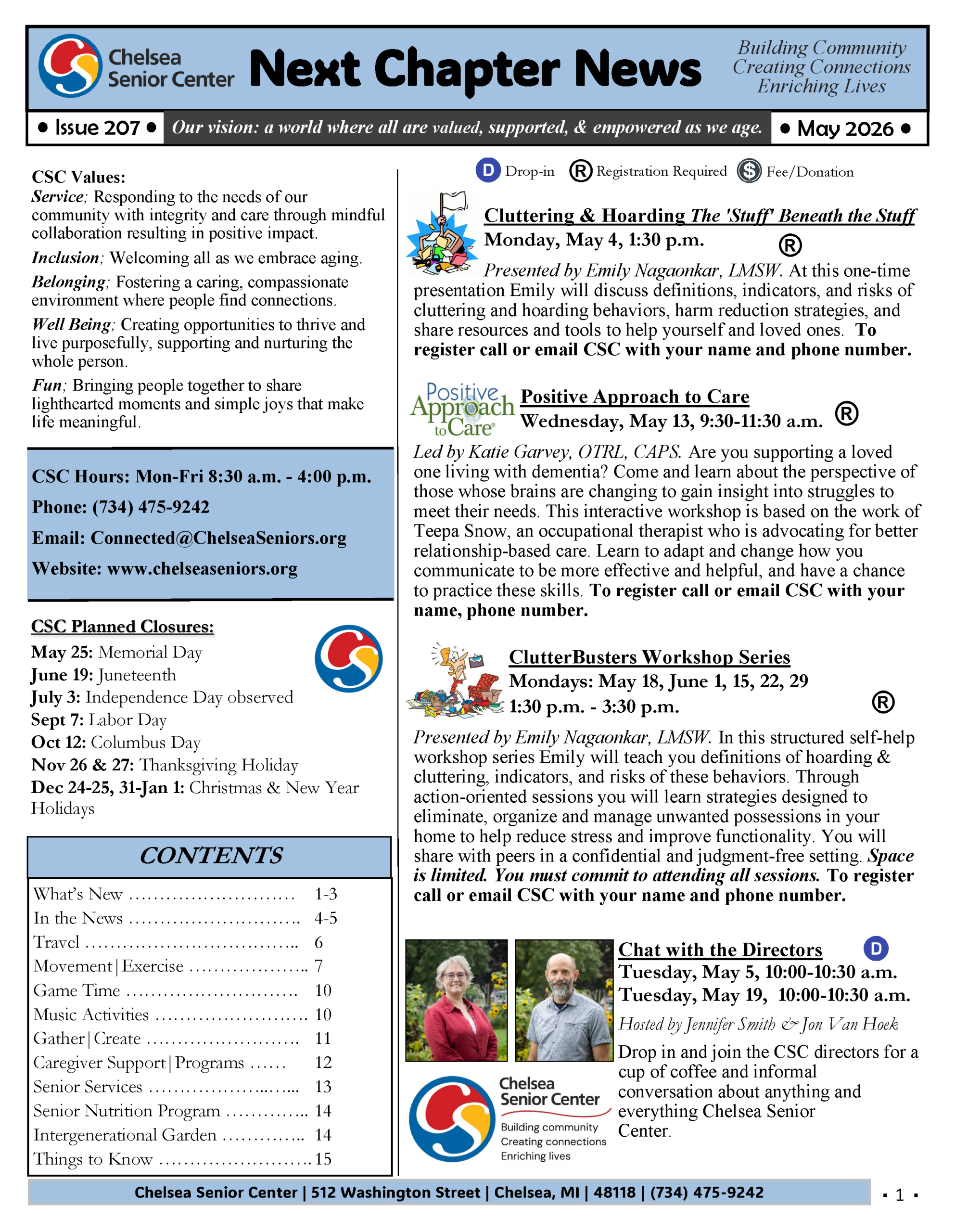 Chelsea Senior Center May 2026 Newsletter
