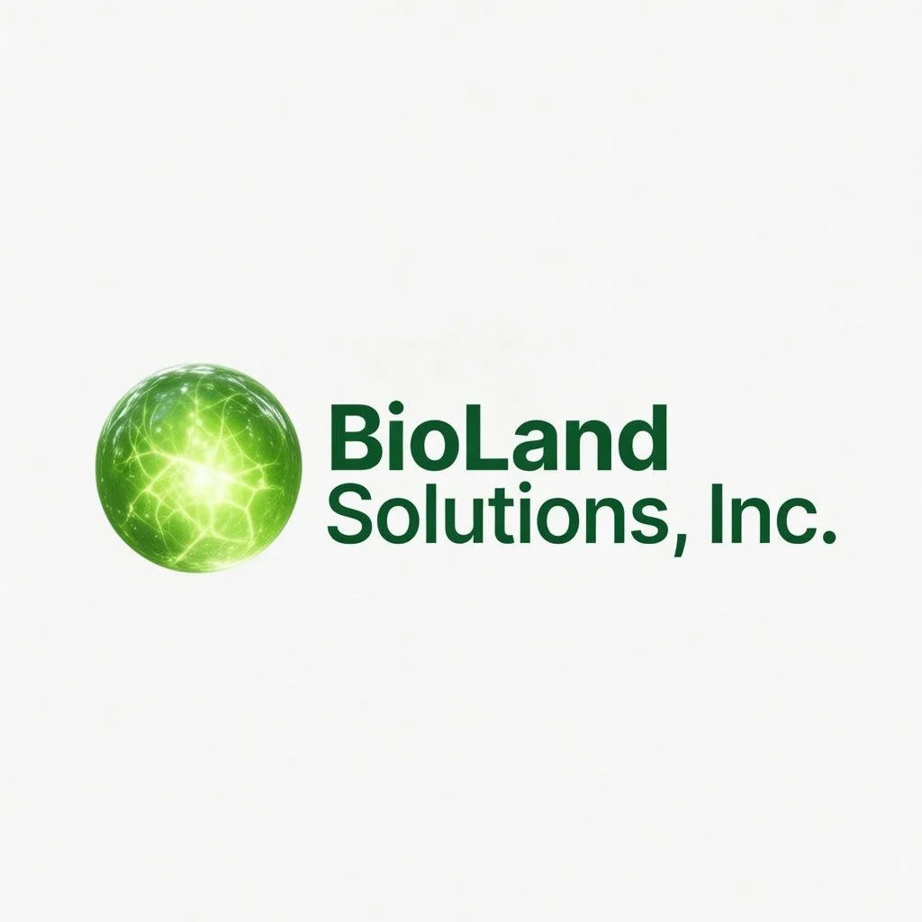 Green globe with network pattern next to the text "BioLand Solutions, Inc." in bold green font.