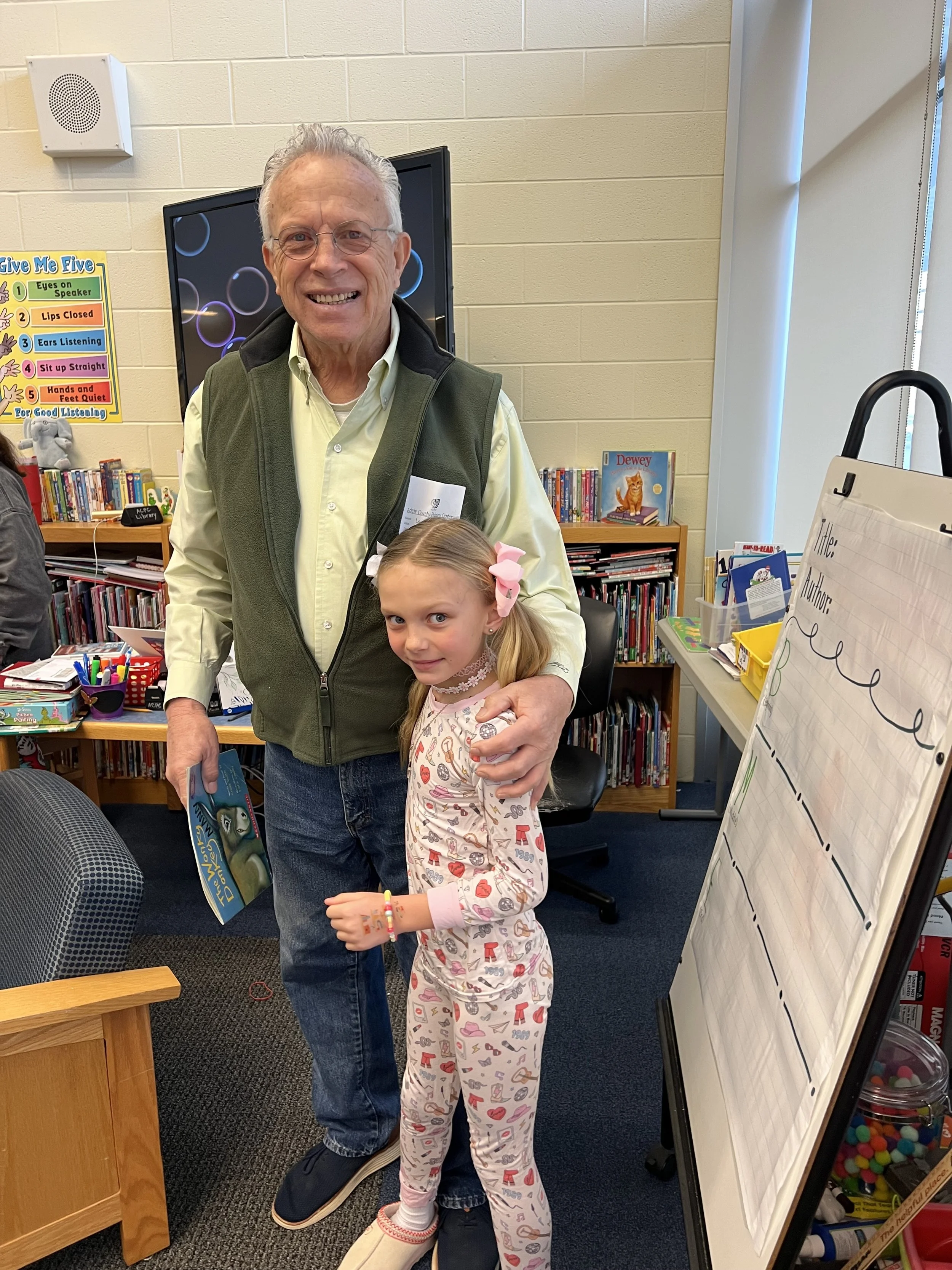 With my granddaughter, Willa Jean, on Read Across Adair County day.  Enjoyed reading to her class. 