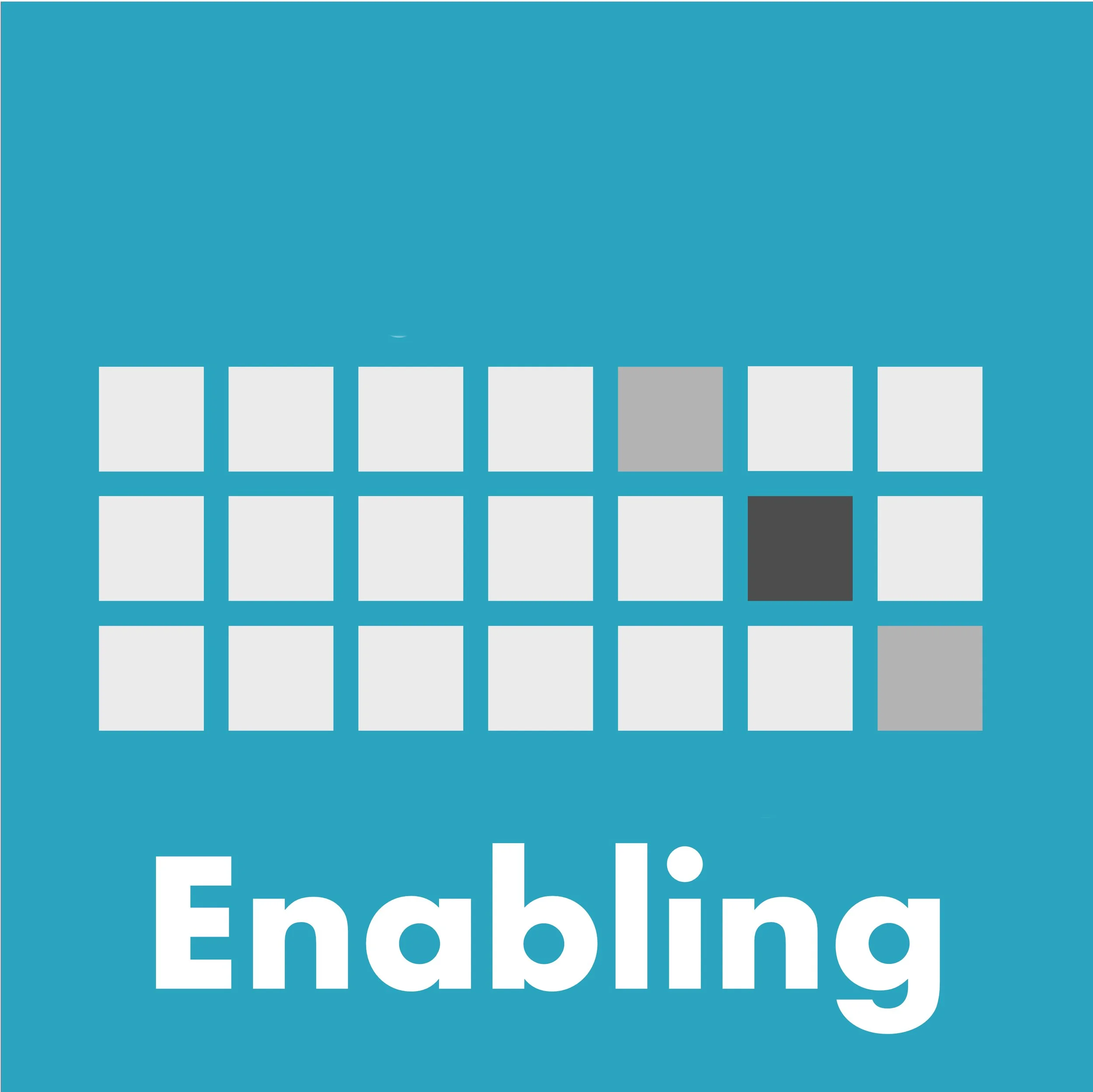 A blue background with a grid of squares, some of which are gray or black, and the word 'Enabling' at the bottom.