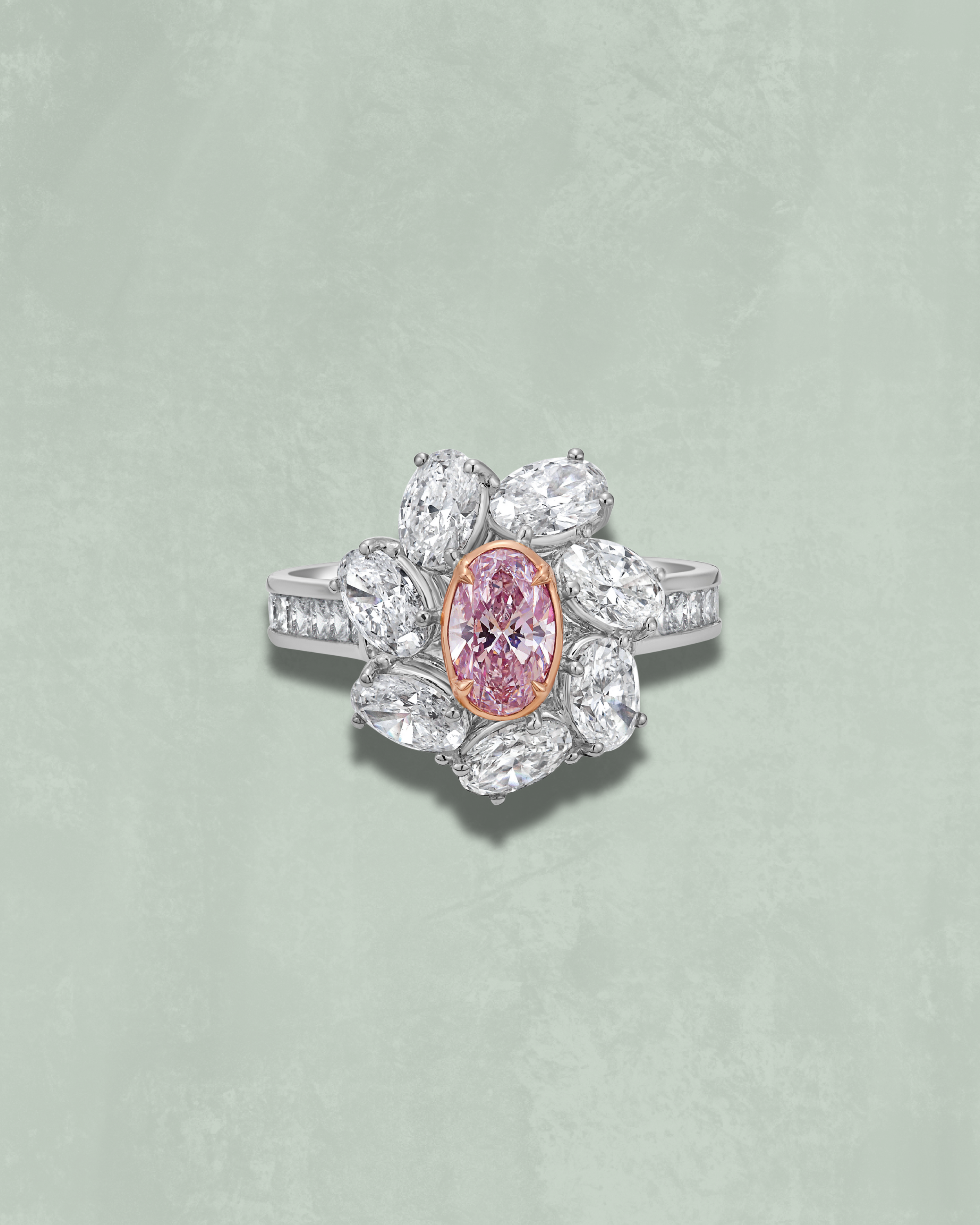 Pink and Oval Petal Diamond Halo