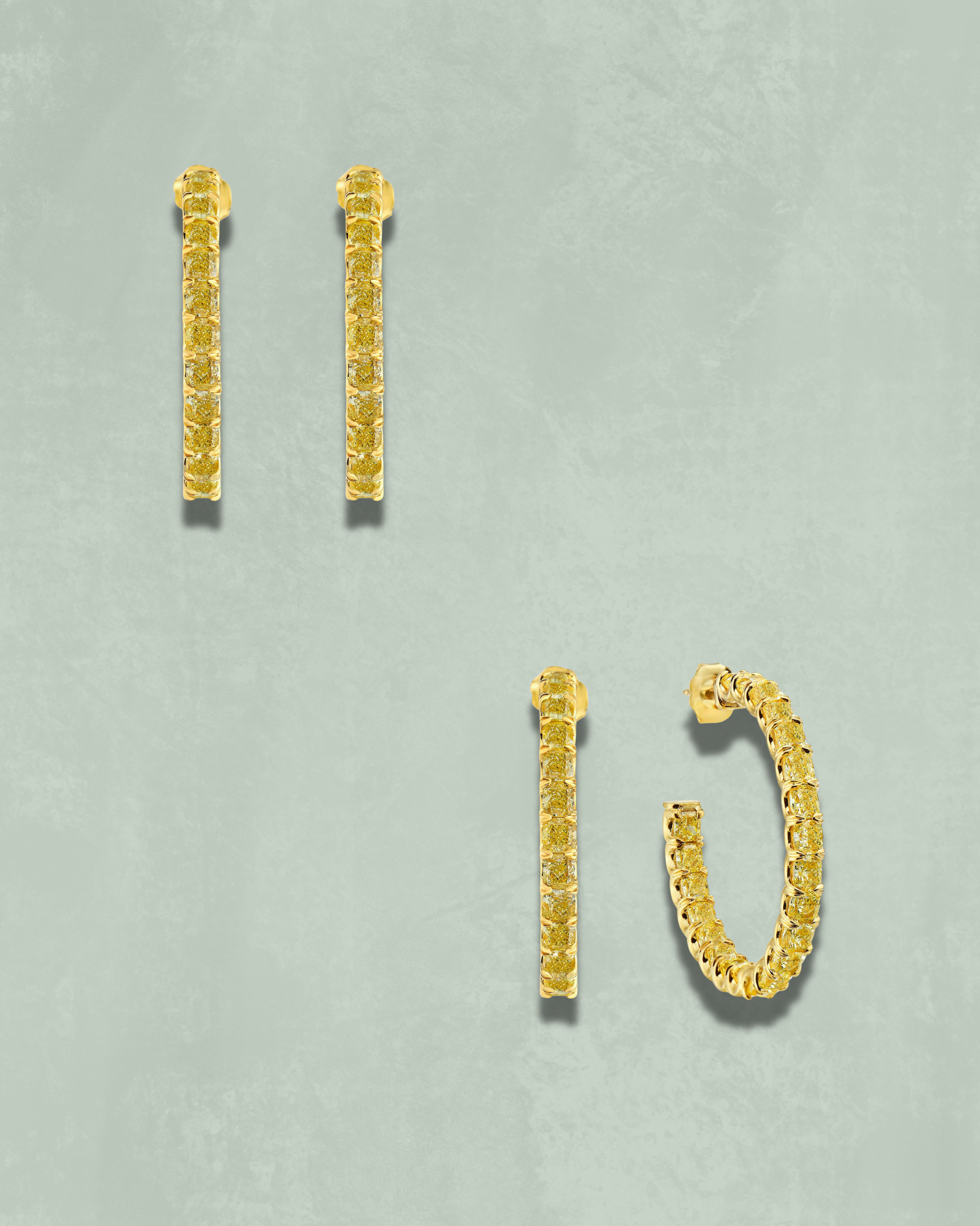 Cushion Yellow Diamond Hoops