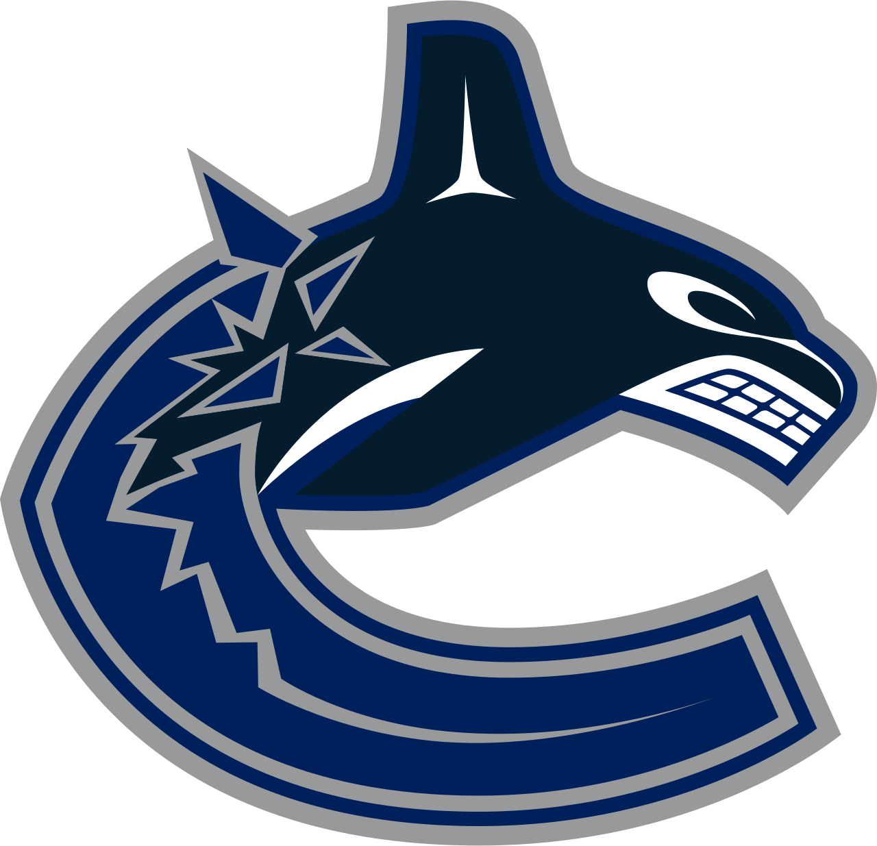 Vancouver Canucks logo featuring an orca whale with a stylized hockey stick and a snarling expression.
