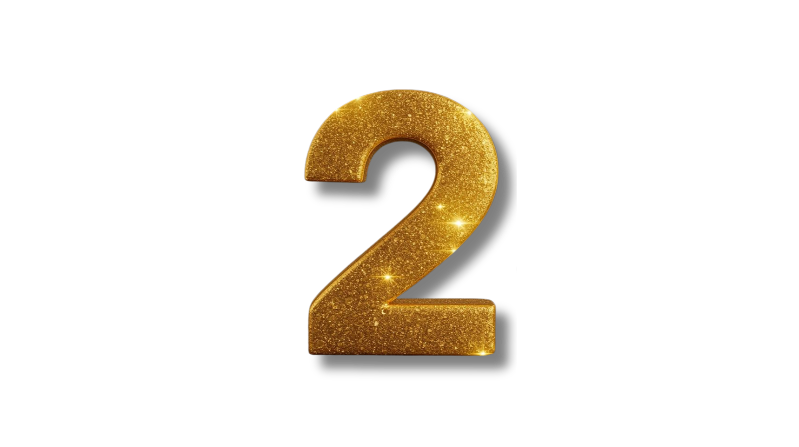 A large gold glittery number 2 against a black background.