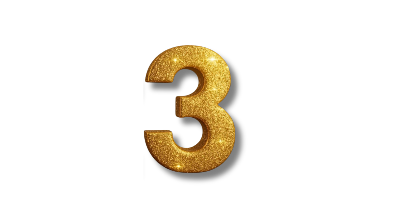 A large, glittery, gold number 3 on a black background.