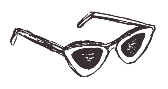 Black outline drawing of sunglasses with thick frame and dark lenses.