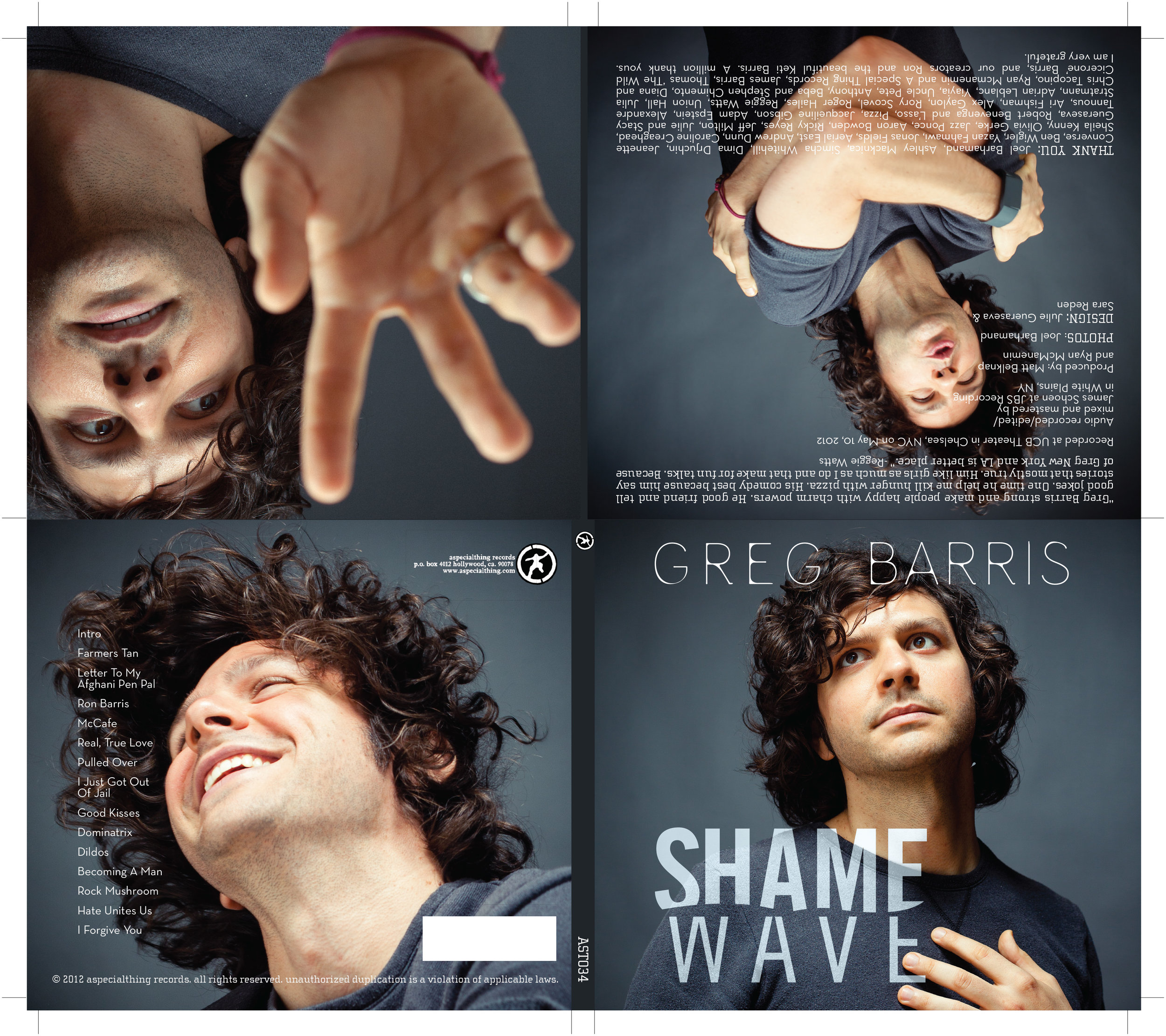 Album cover featuring two men and one woman with dark, curly hair against a gray background. The woman is reaching towards the camera with an expressive face. The man on the front has a contemplative expression, and the man on the back is smiling, sh