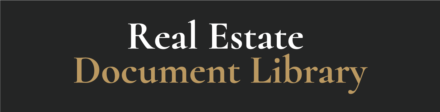 a button reading 'Real Estate Document Library' with a black background and white and brown lettering.