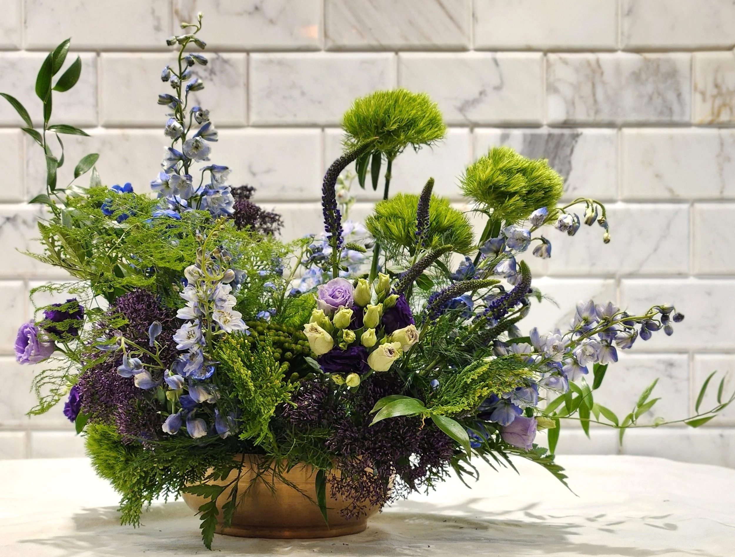 Folklore woodland florals, purple and green palette