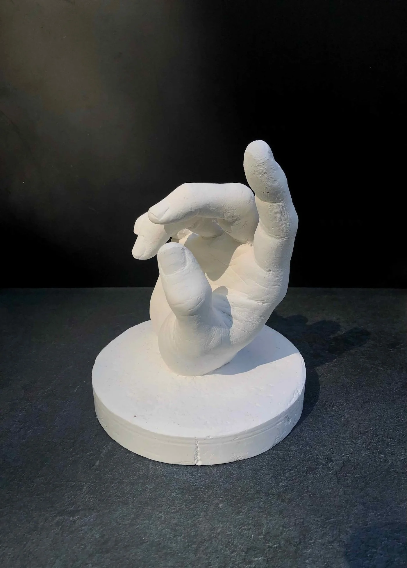 "Rasp" - plaster handcast of multi-skilled carpenter / builder / ceramicist's hand when holding a rasp. 8"h x 6"w by Shawndel N. Fraser