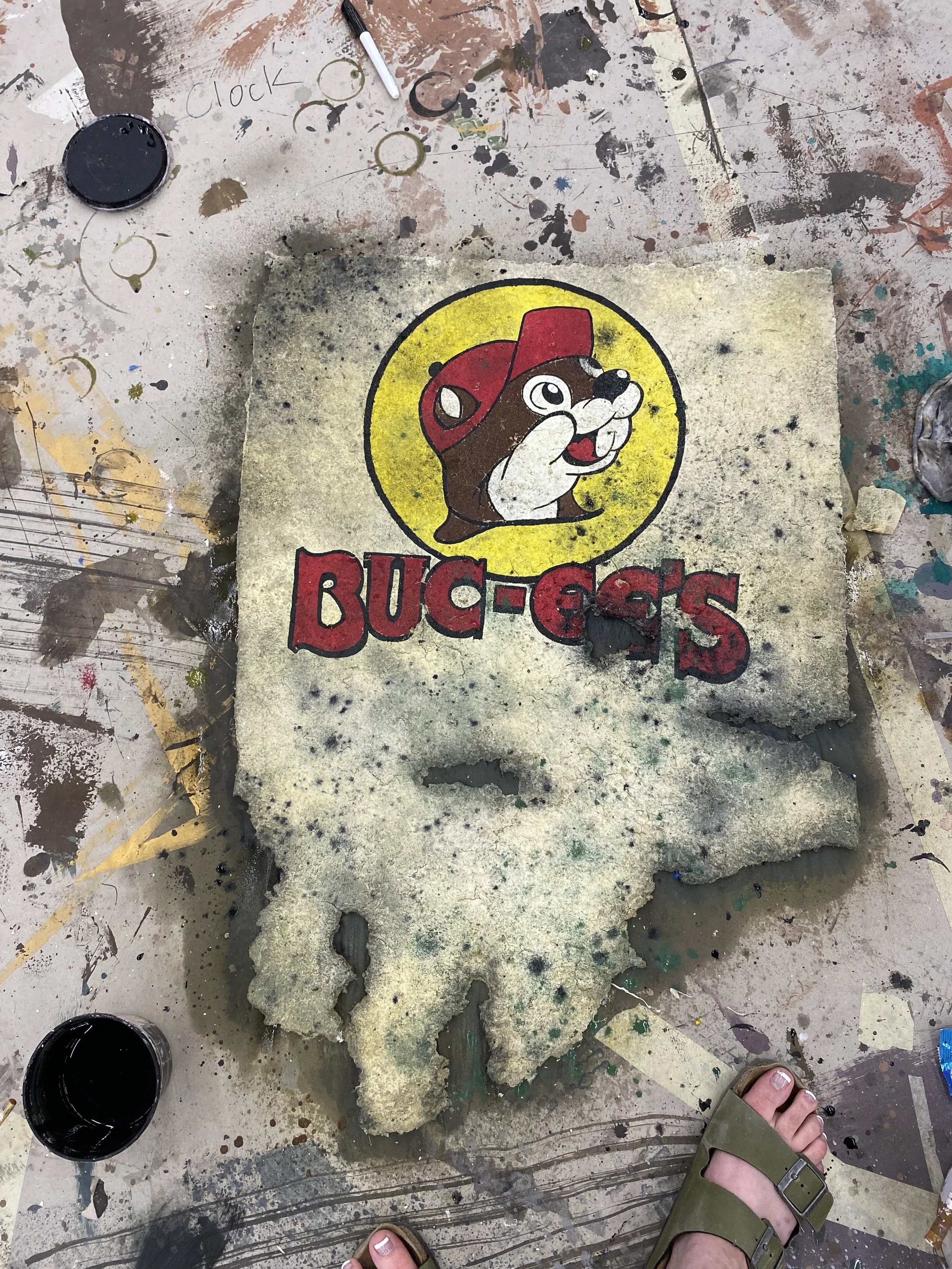 Tile: Joint compound, sand paint grout | Plaster: Joint compound and sand on carpet padding, Off Broadway paint