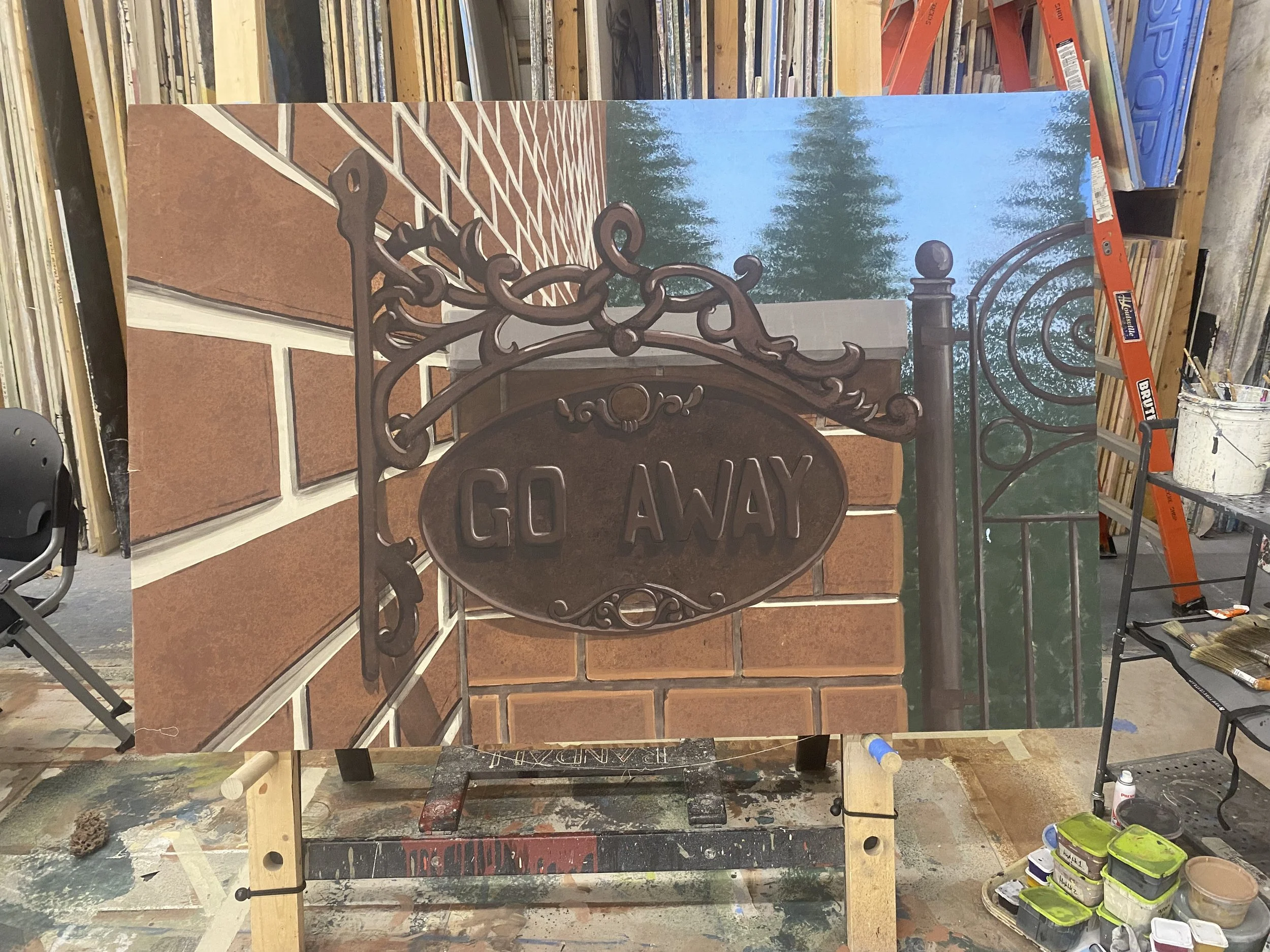 Trompe l'Oeil sign, Off Broadway on Muslin