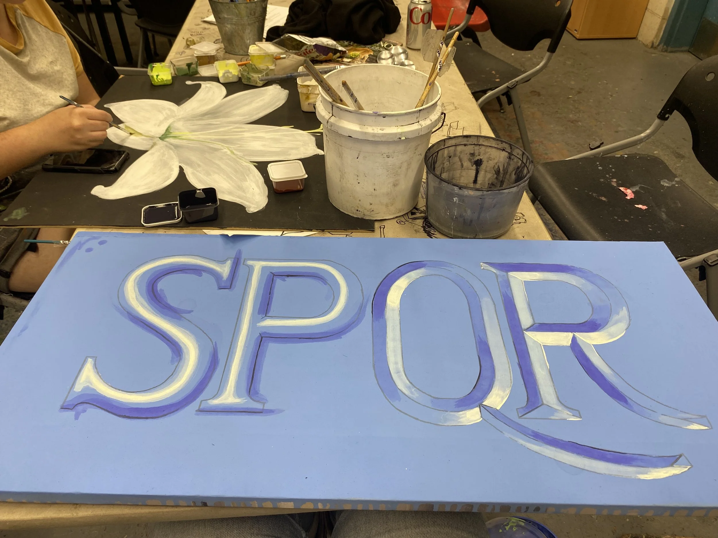 Trompe l'Oeil dimensional lettering, Off Broadway on Muslin