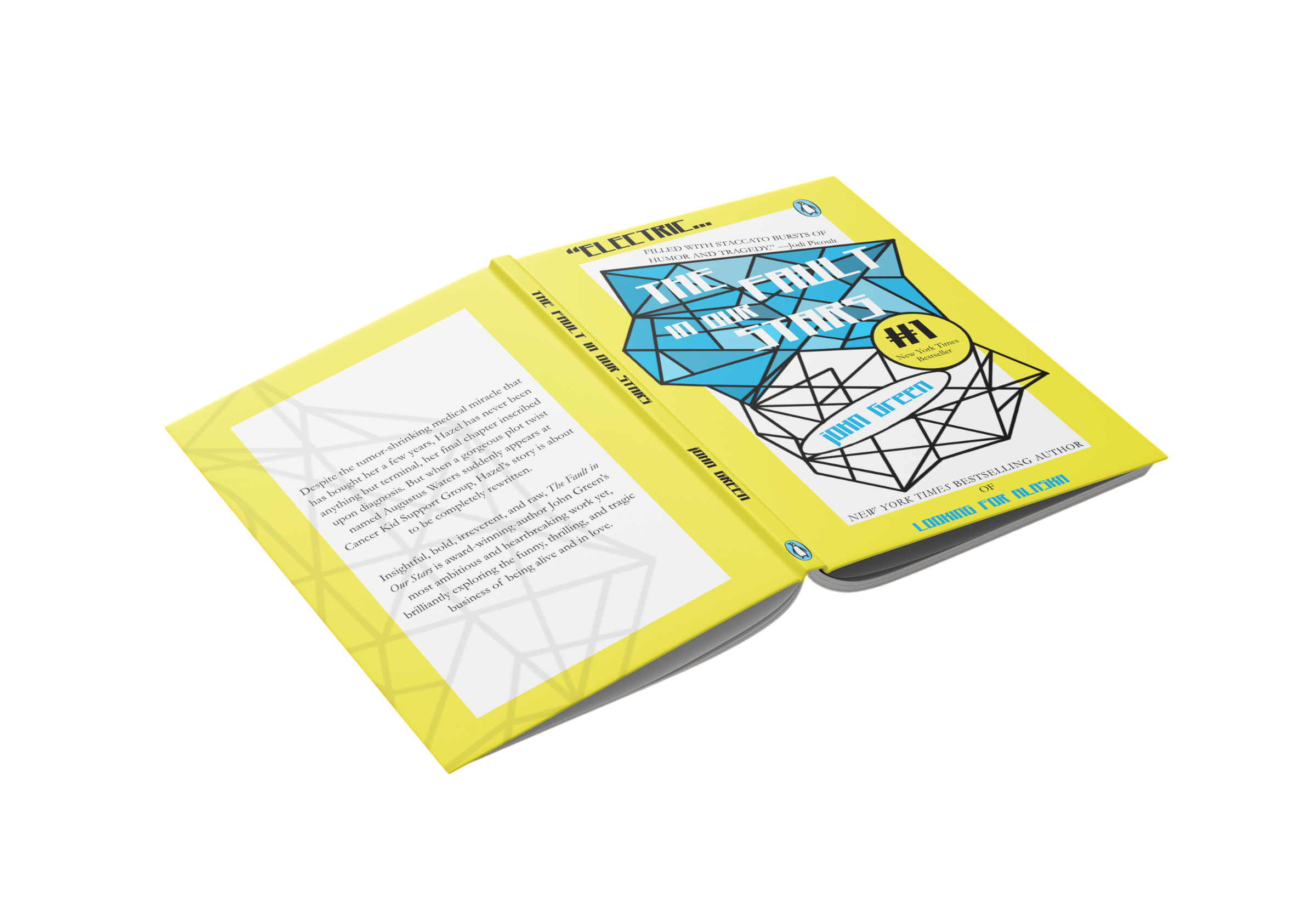 Book titled "The Fault in Our Stars" with yellow cover lying on a yellow surface