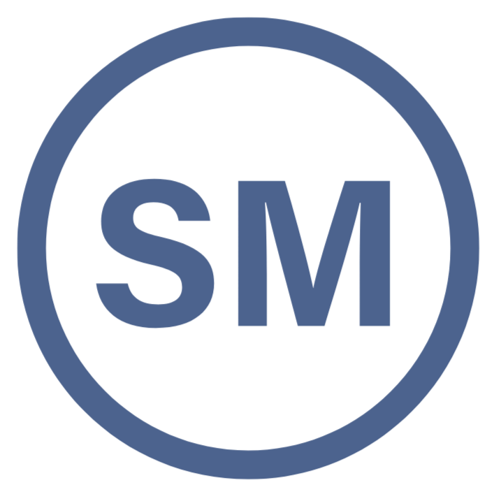 A circle with a blue outline and the letters 'SM' inside.