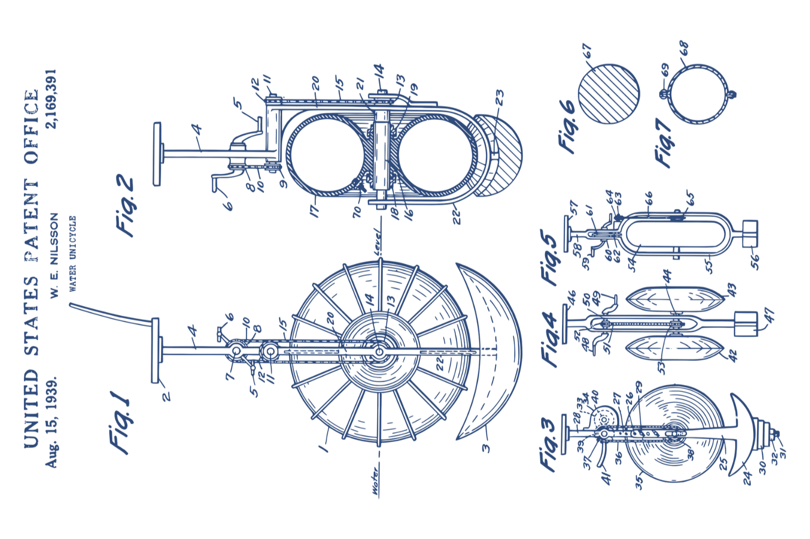 Blueprint of a cannon with detailed labeled parts, titled 'United States Patent Office', dated August 15, 1891, and inventor's name W. E. Nilson.