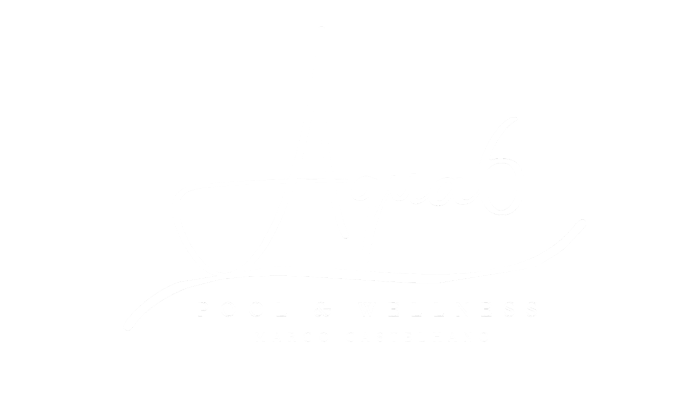 Logotipo preto com letras brancas para Aquab6, um centro de lazer e bem-estar, com destaque para piscina, eNome Marco Castelo.