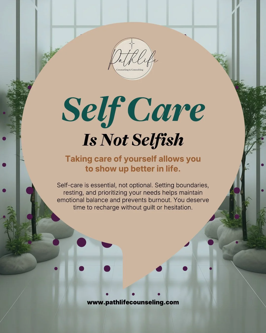Taking care of yourself is NOT selfish, it&rsquo;s necessary 💖 

You can&rsquo;t pour from an empty cup. 
Rest, boundaries, and &ldquo;me-time&rdquo; are forms of strength, not guilt 🌿 
When you care for yourself, you show up better for everything 