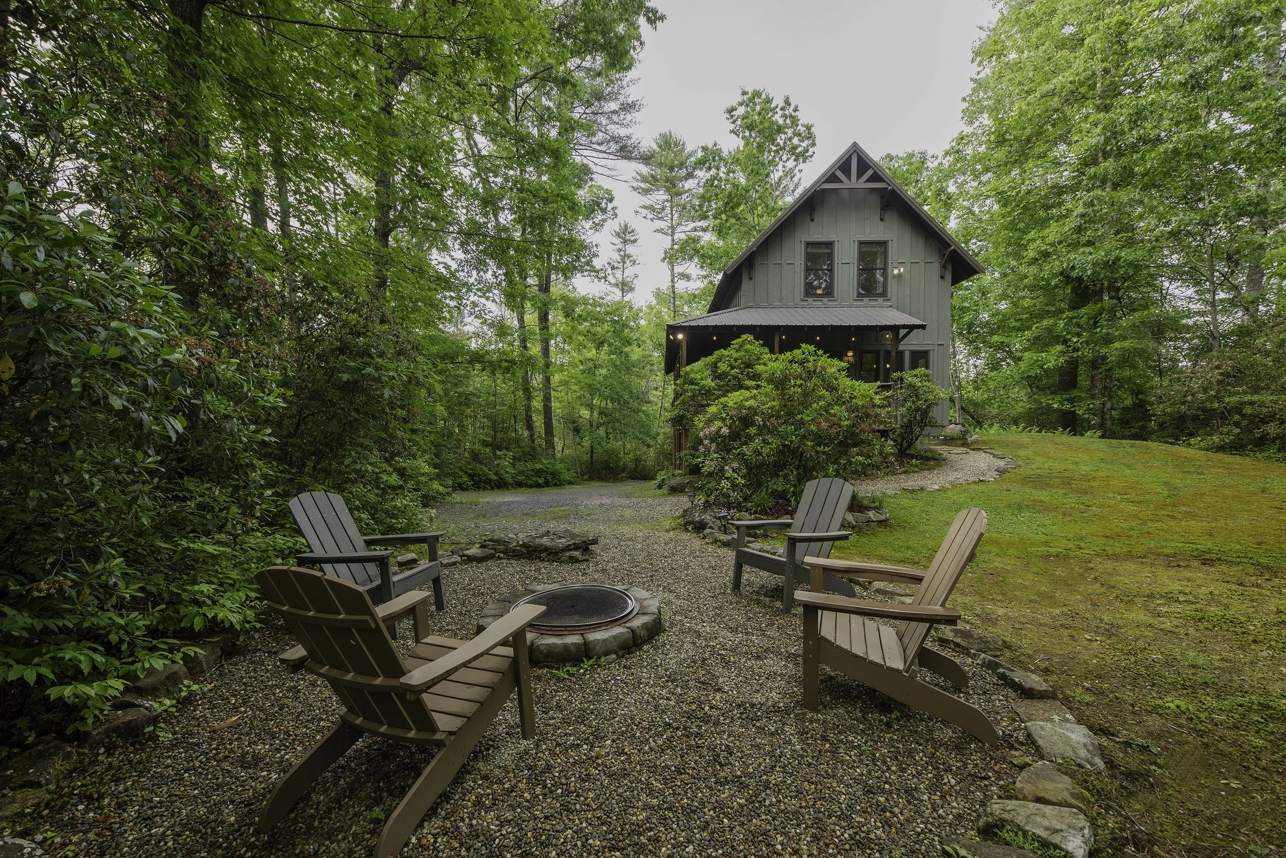 Our mountain cabin has an outdoor firepit for relaxing in the evenings.