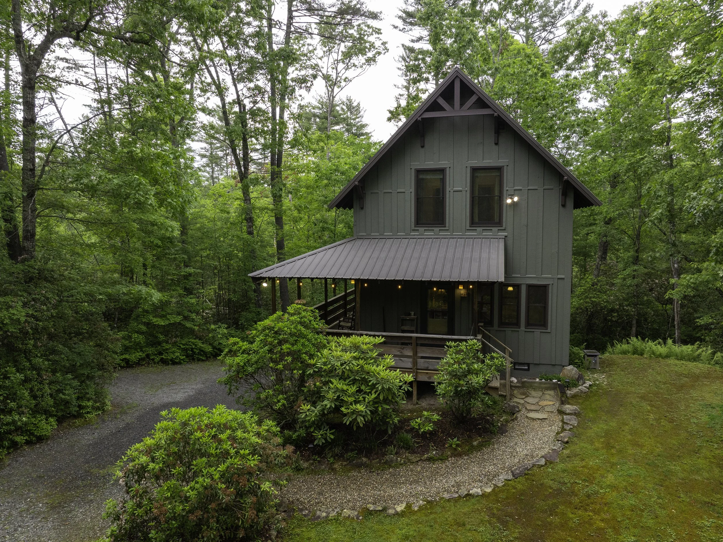 Summer Haven cabin is in the hardwoods of Cedar Mountain NC.