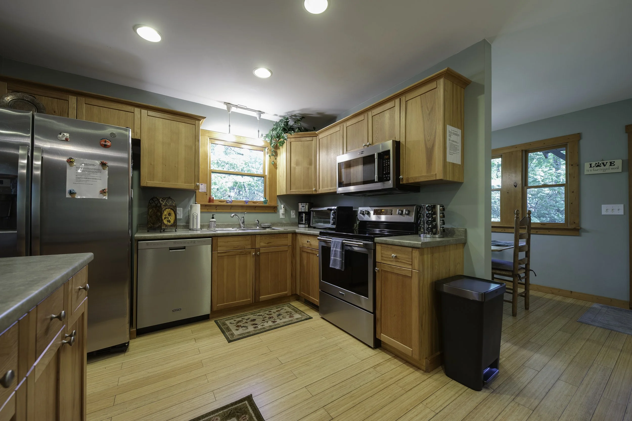 Modern and clean kitchen is easy to use and very well stocked with everything you need to cook.