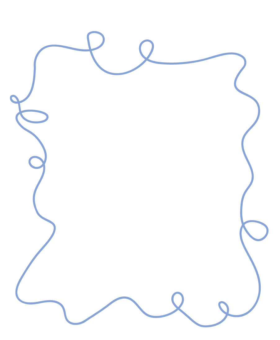 Cadre décoratif en forme de fil de couture bleu sur fond noir.