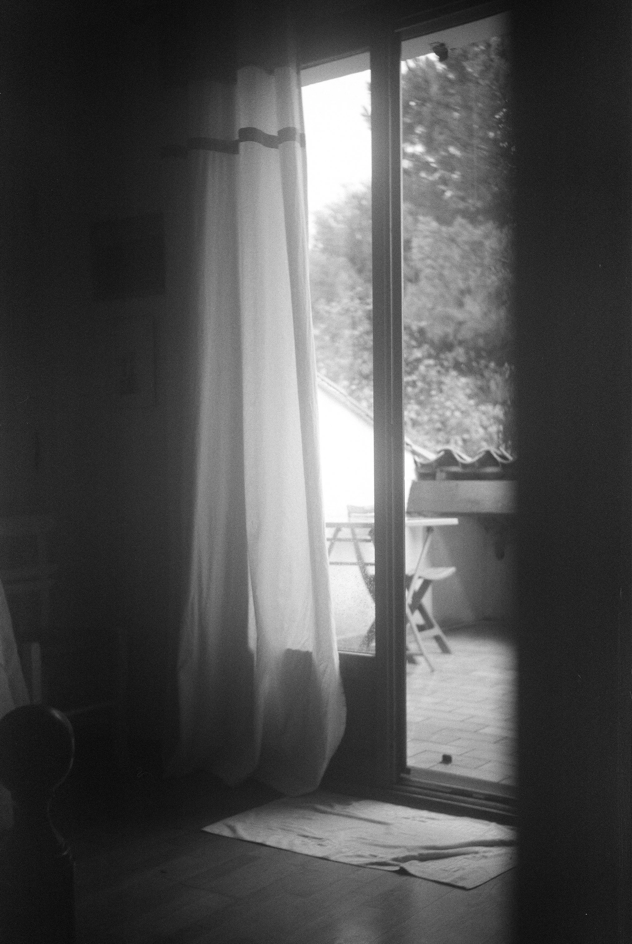 Exterior landscape seen through an open window