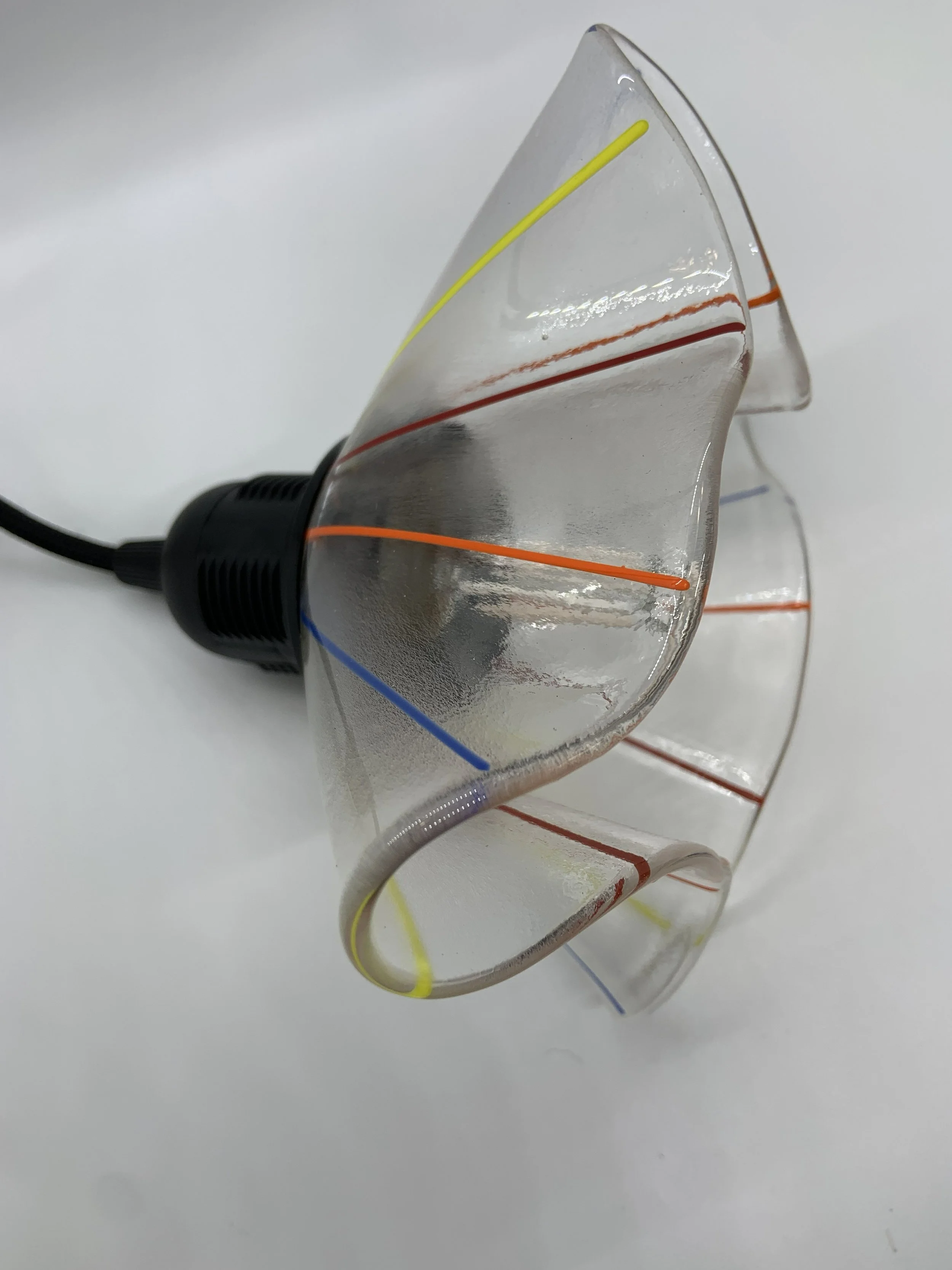 Fused glass pendant lamp with stripes