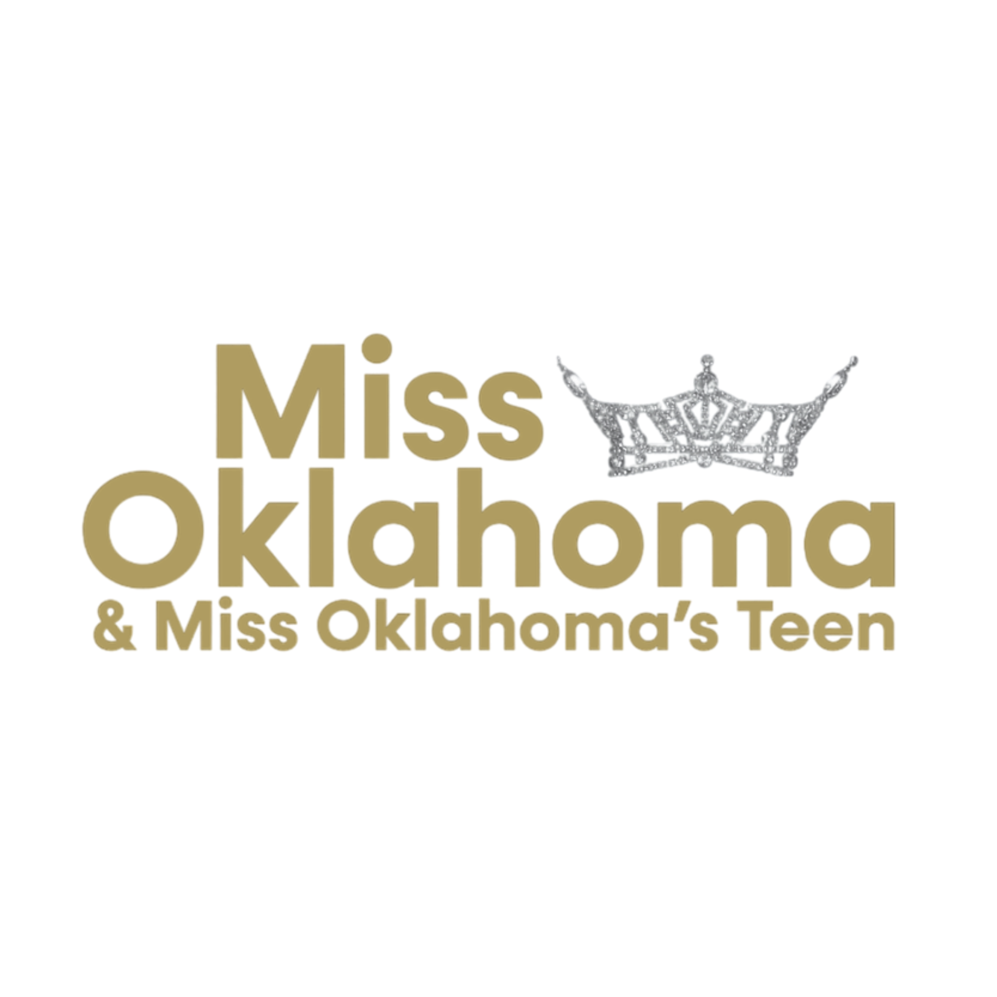 Gold-colored letters spelling out 'Miss Oklahoma' with a silver crown on top.