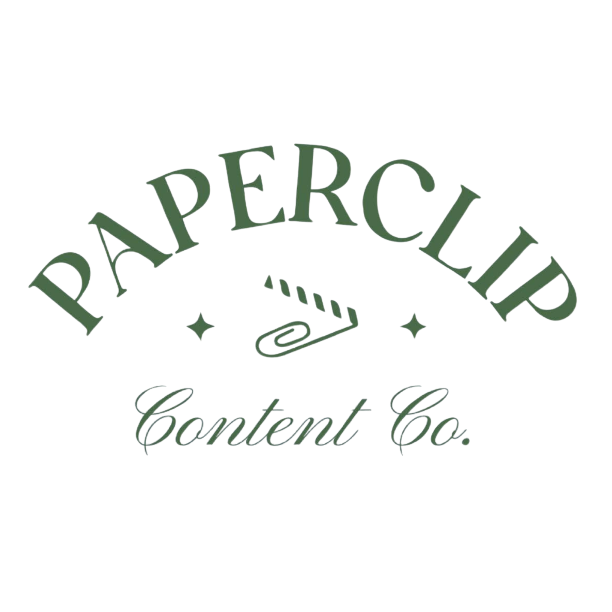 Colorful green logo with the words Paperclip Content Co.
