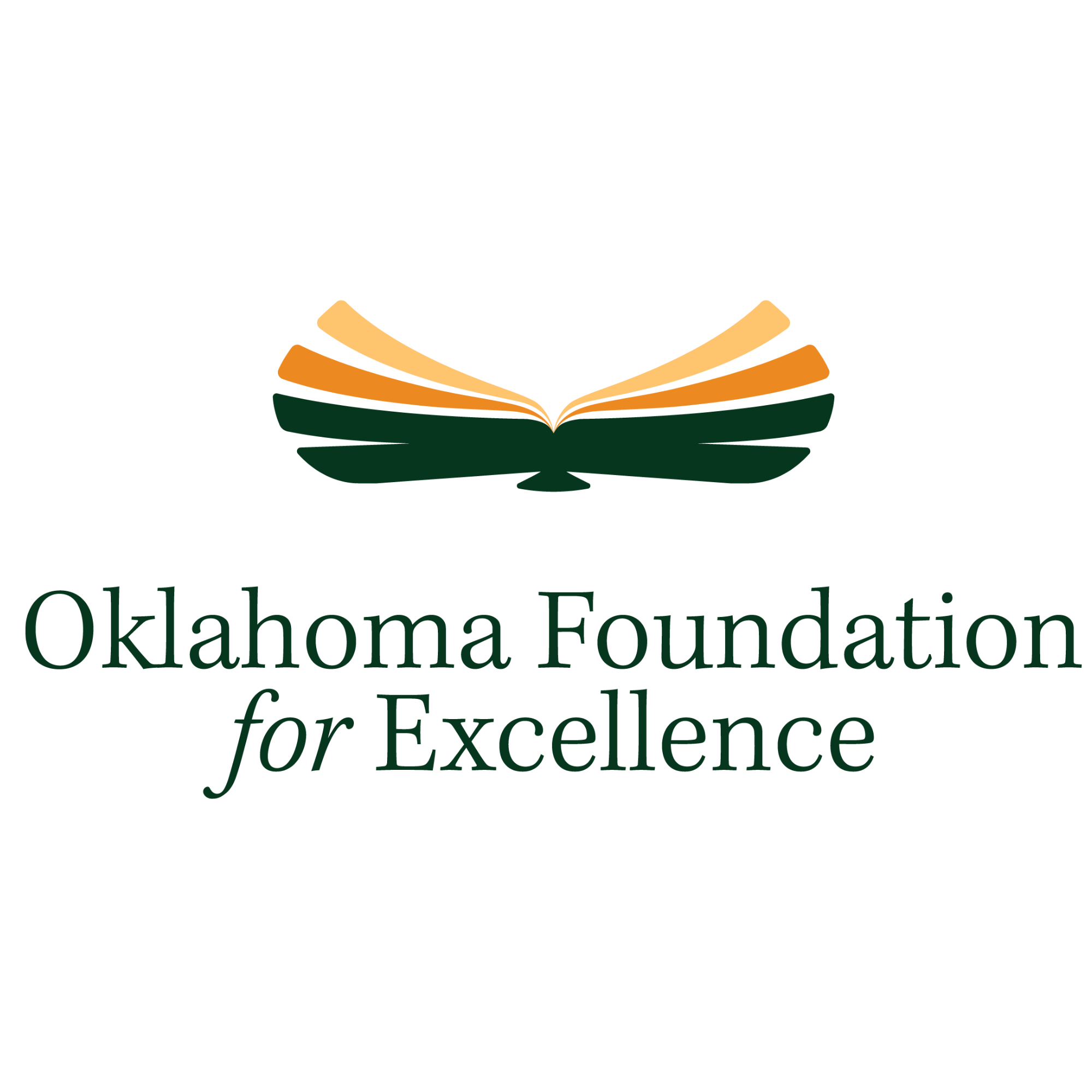 Black background with the Oklahoma Foundation for Excellence logo, featuring an open book with colorful pages and the organization name in green text.
