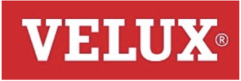 VELUX logo on a red background