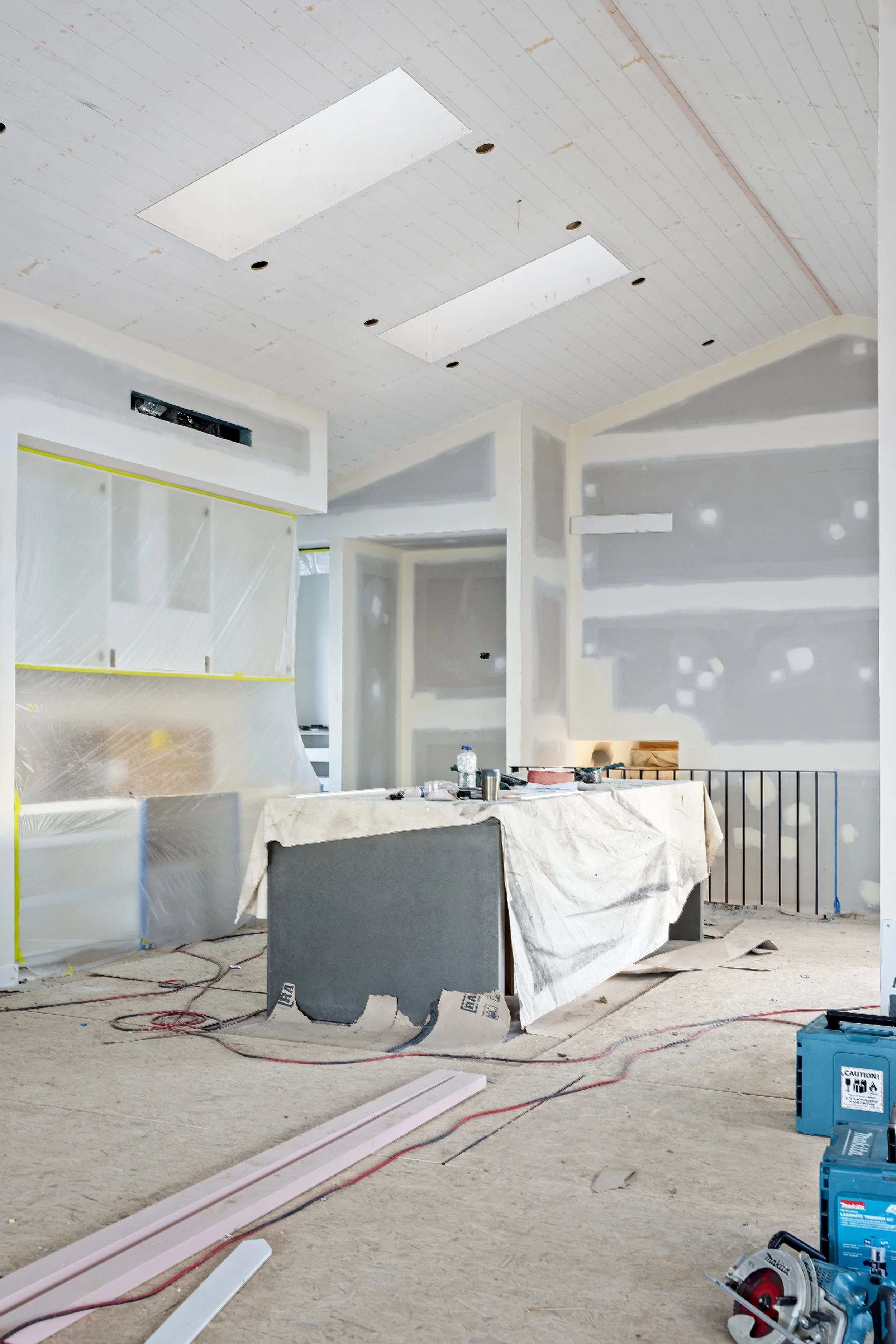 Building site with skylights installed