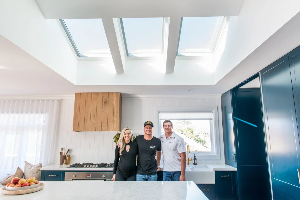 Bodie with Kyal and Kara after their 2016 Renovation and Velux Skylight install at Toowoon Bay House