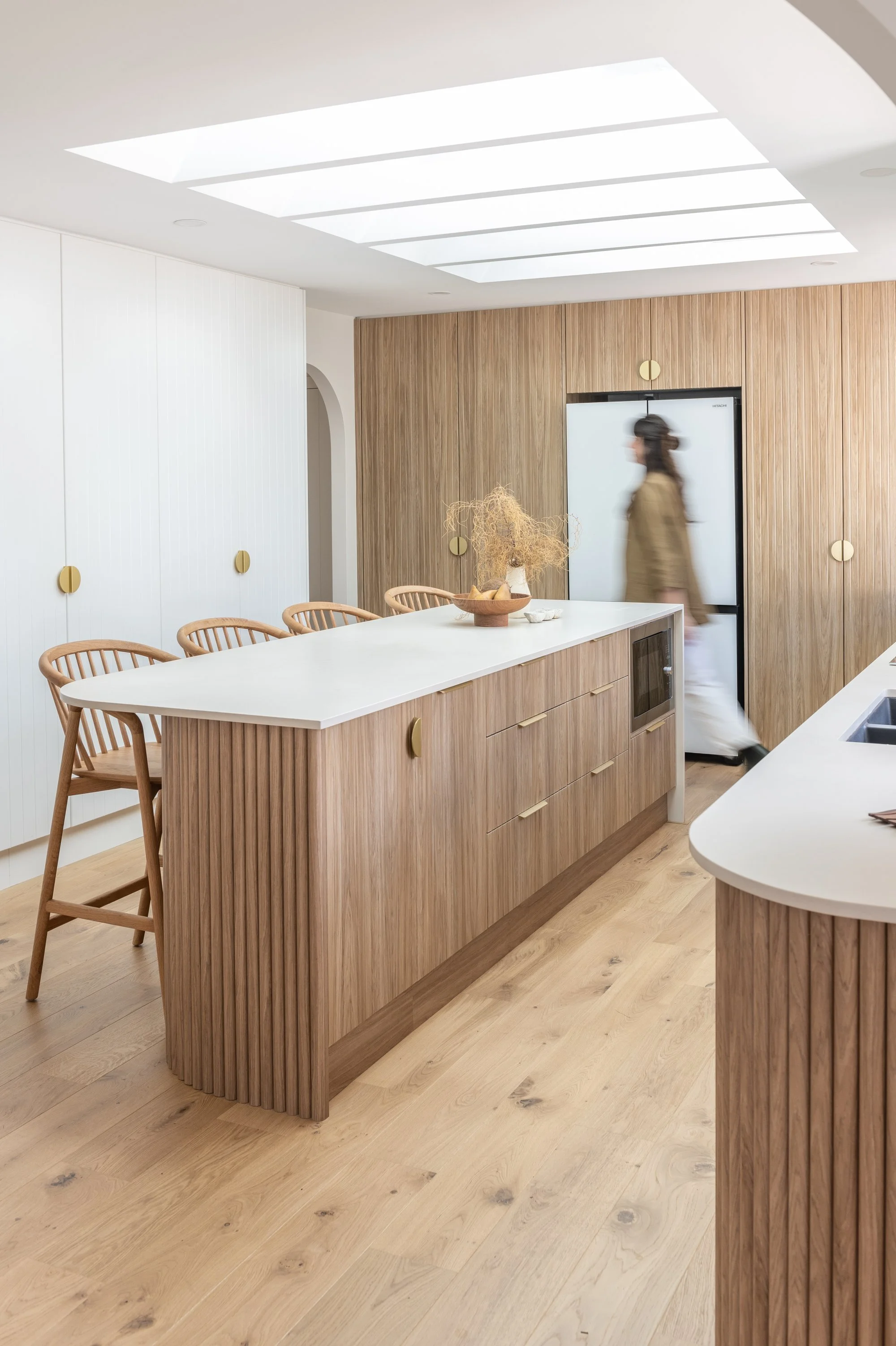 Kitchen with bank of skylights installed