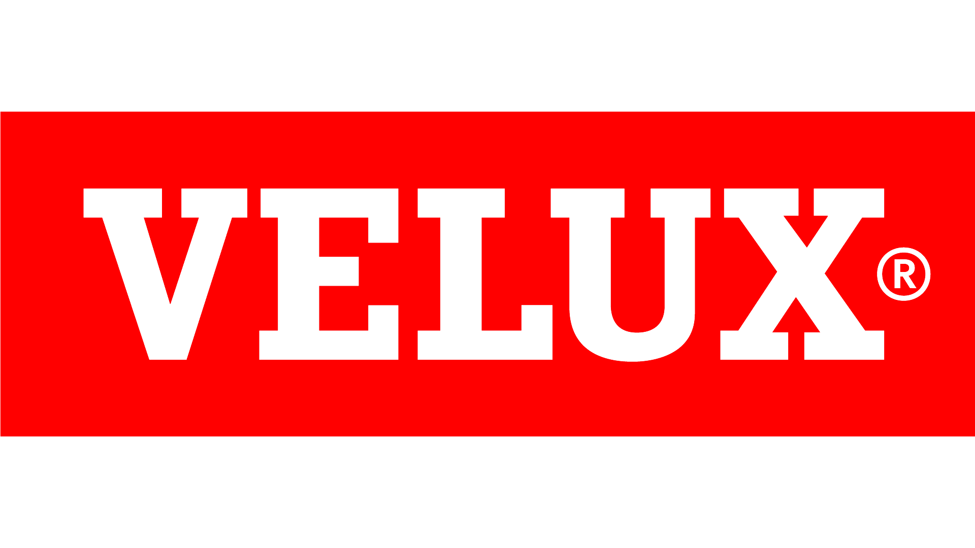 Velux Skylights Logo. Red with white writing