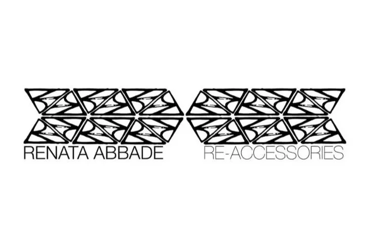 Logo with geometric butterfly design and text 'Renata Abade Re-Accessories'