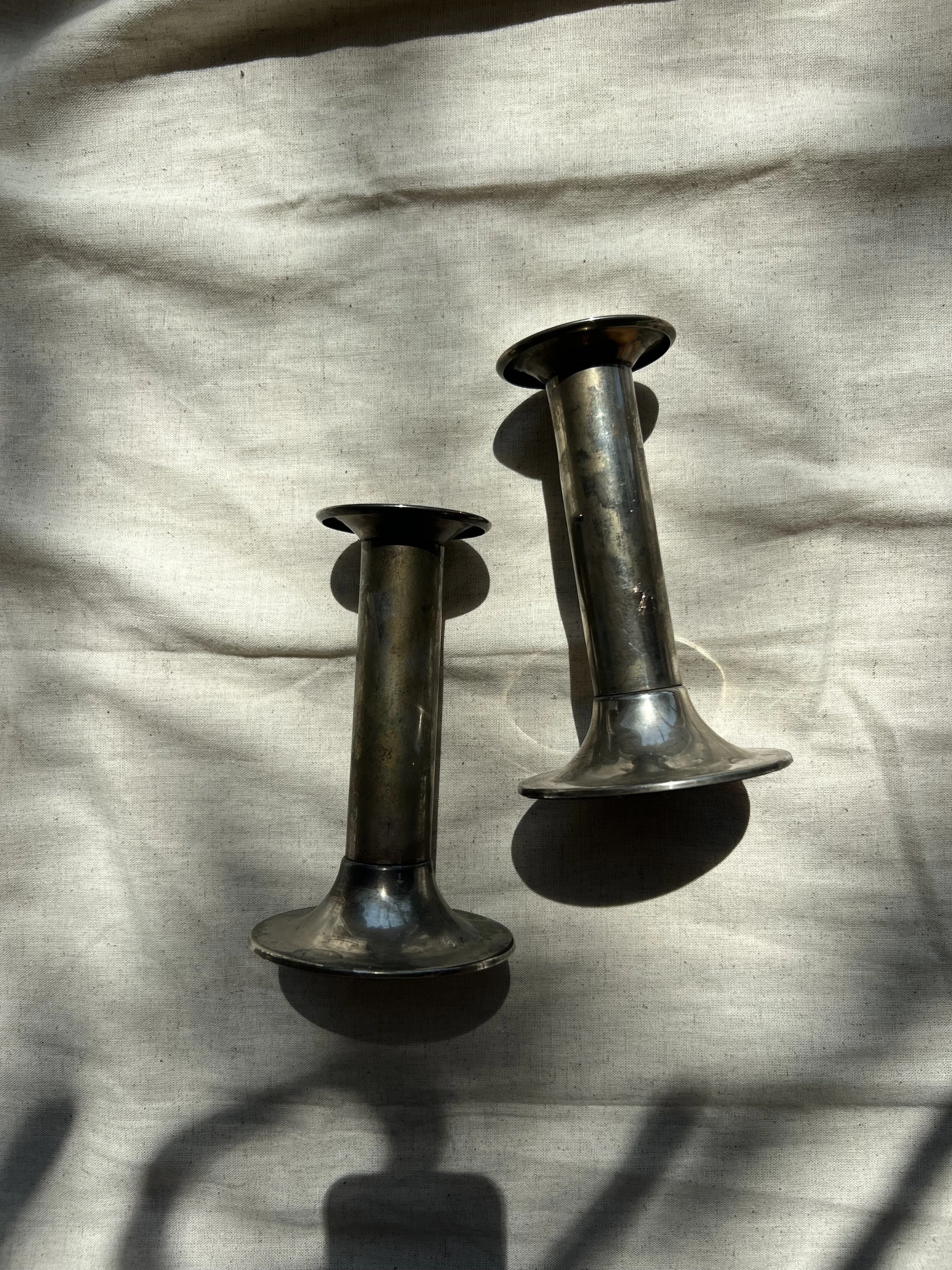 Chunky Silver Candlestick Holders Set of 2