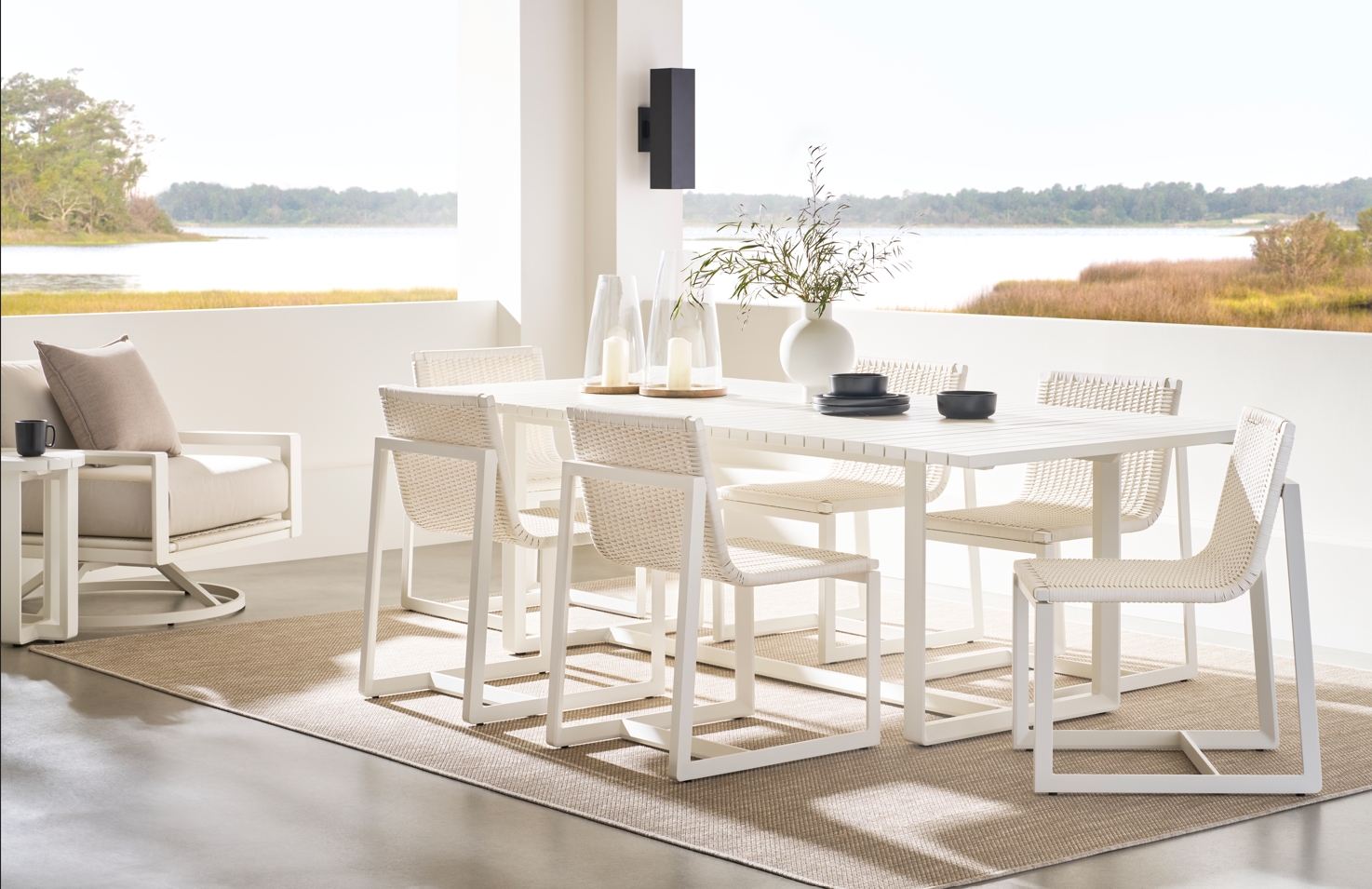 Covered outdoor dining area in a coastal home Wilmington, NC.