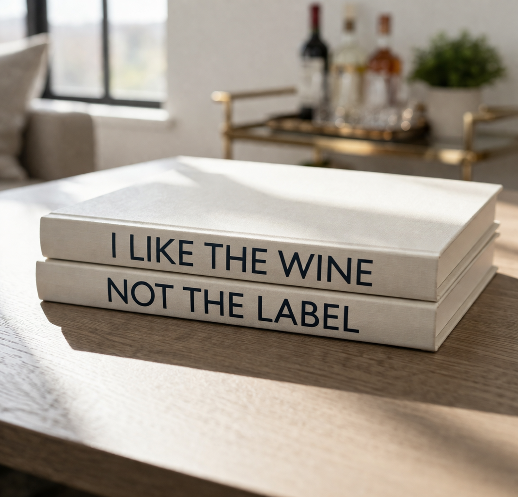 "I Like The Wine, Not The Label" Custom Decorative Book Stack