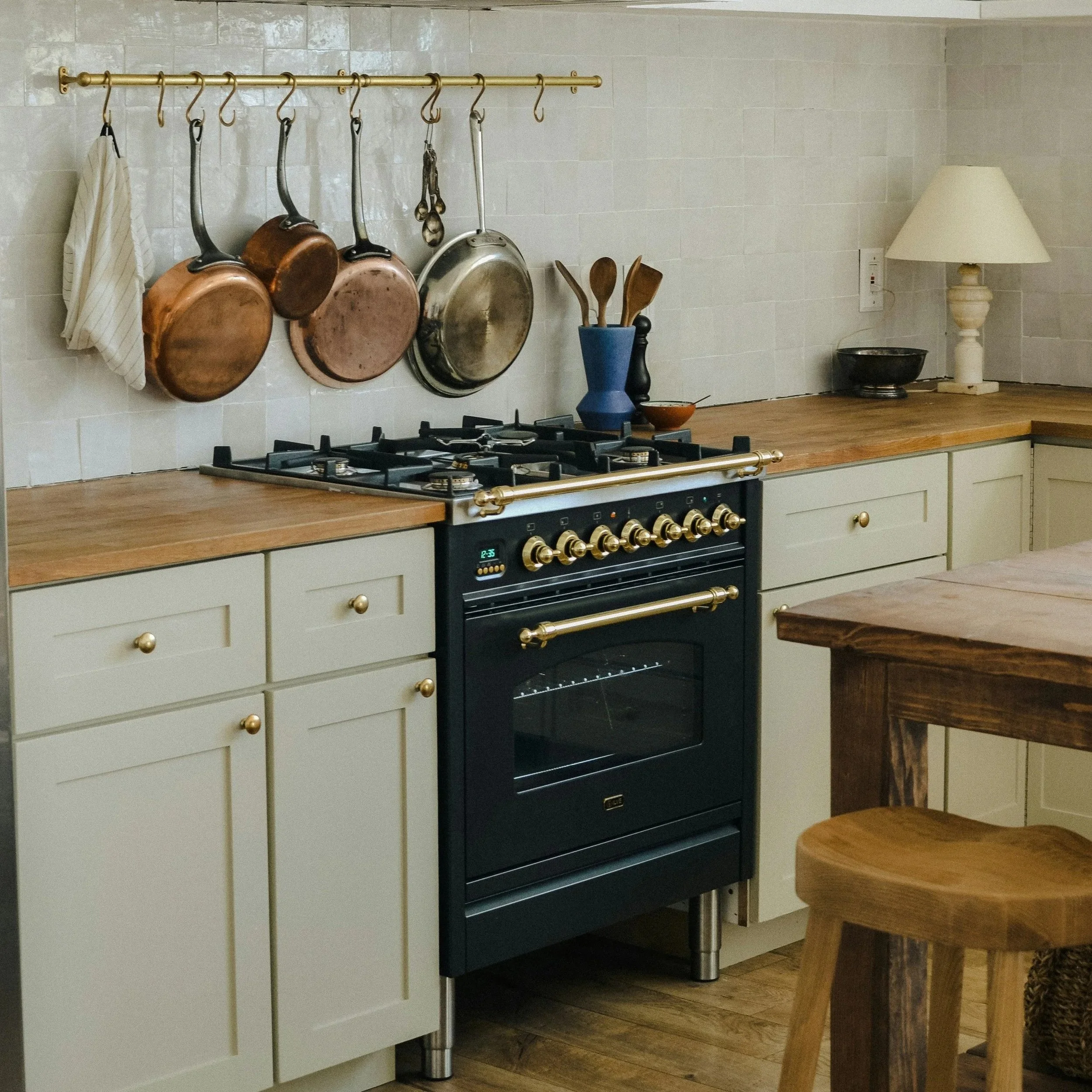 Rustic Style Kitchen with Black, Brass, and Copper Mixed Metals
