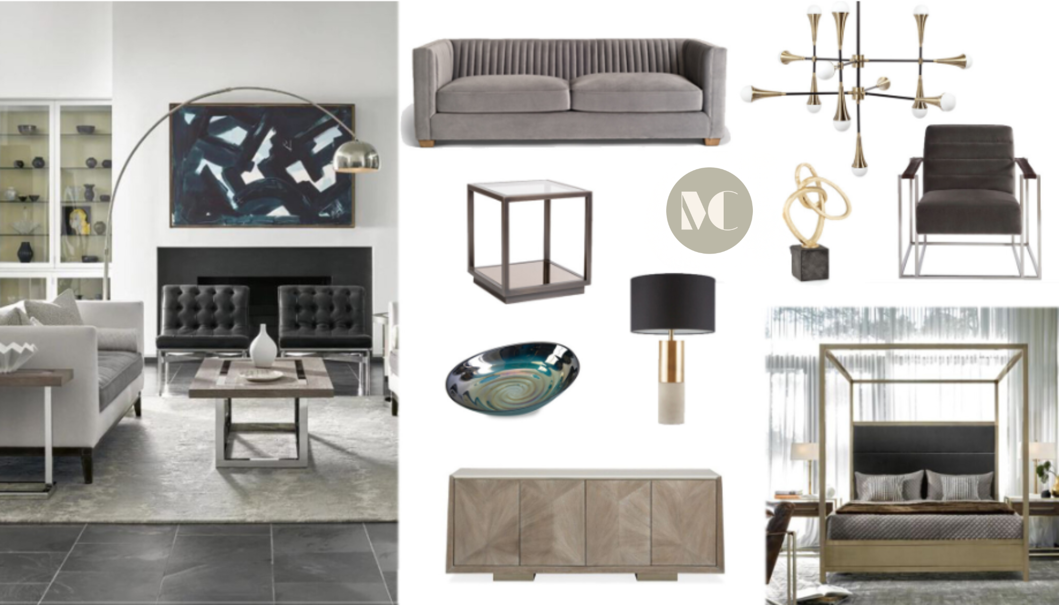 Contemporary interior design style moodboard