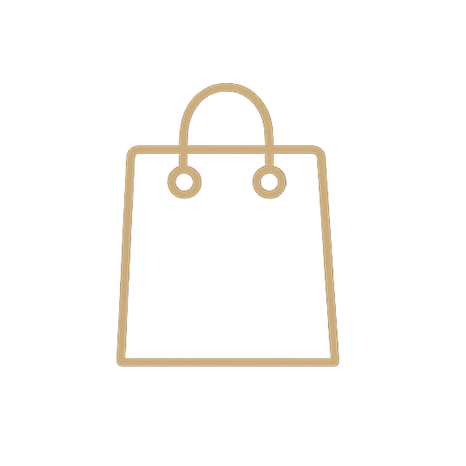 Outline of a shopping bag cutout with two handles at the top.