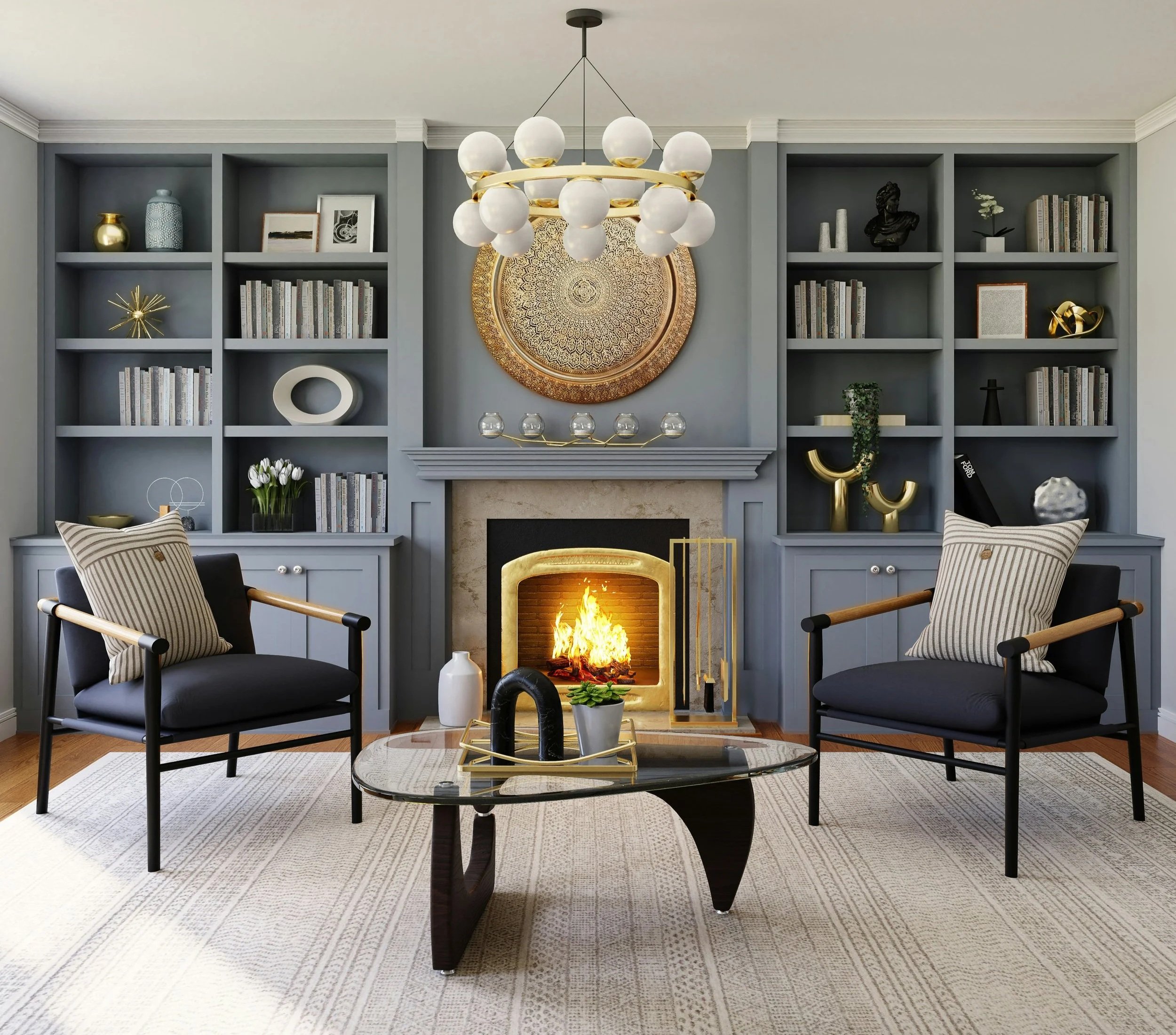 Crown molding in living room adding architectural detail to an elegant interior
