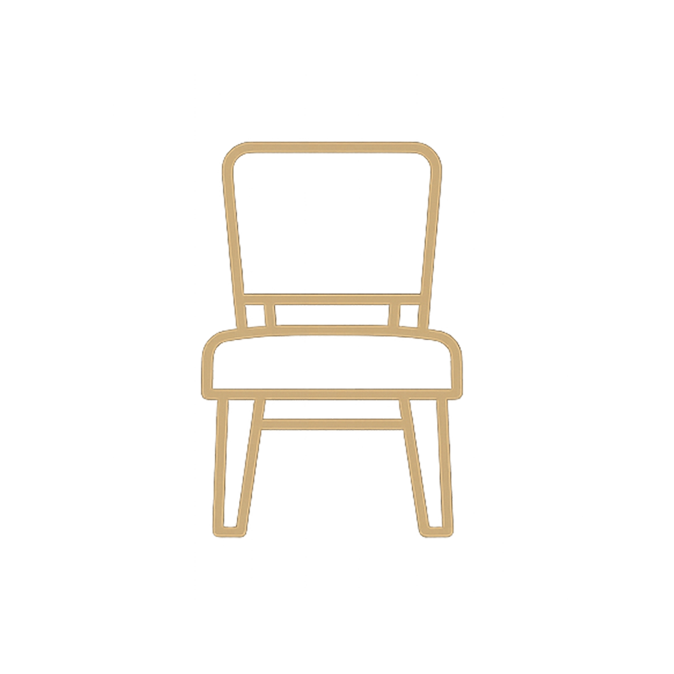 Outline of a wooden chair with a square backrest and four legs.
