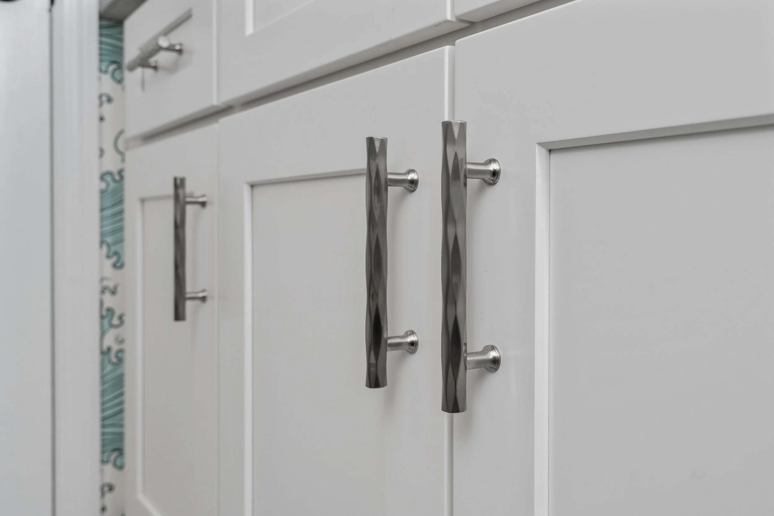 Coastal Style Bathroom in Wilmington NC with Silver Cabinet Pulls