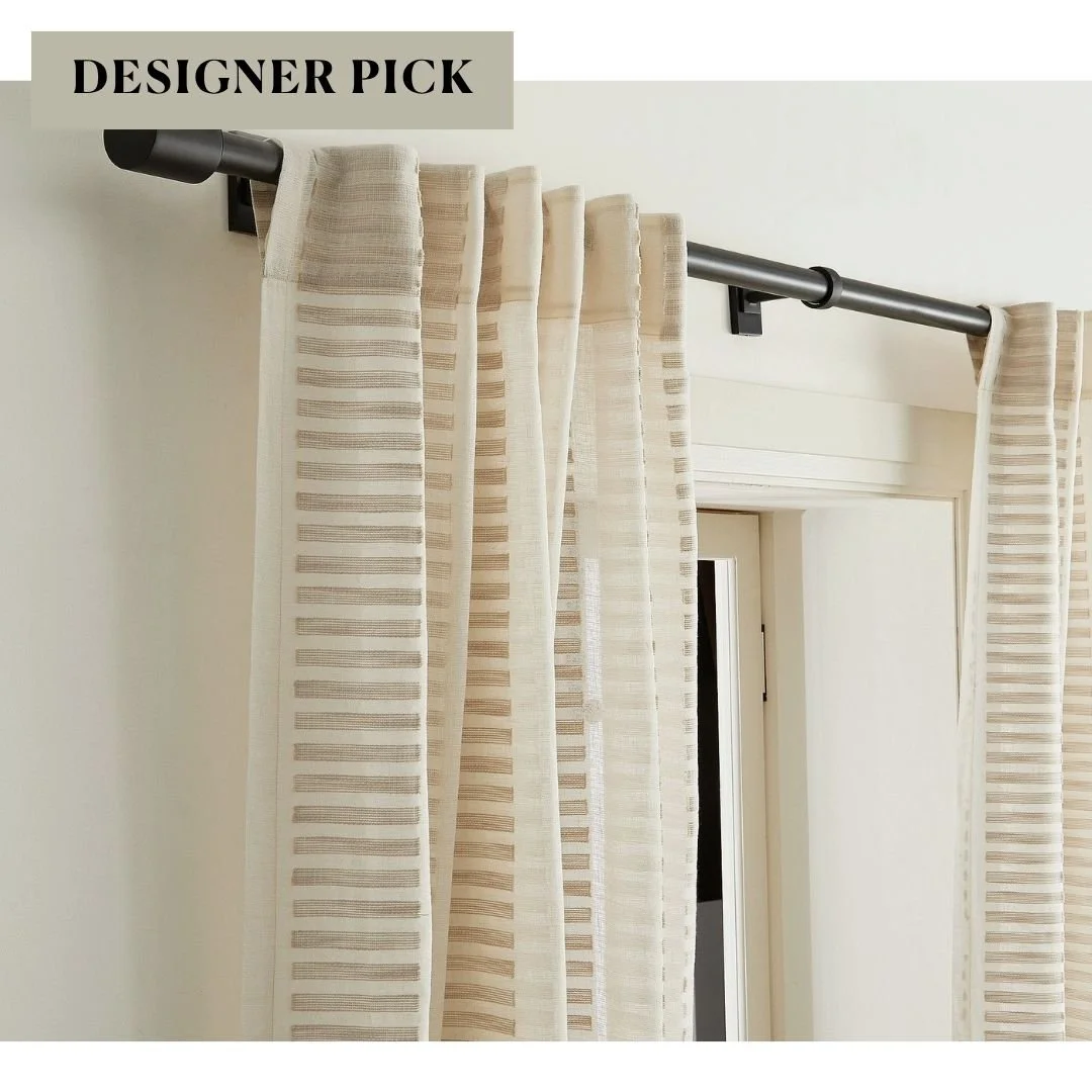striped neutral curtain closeup