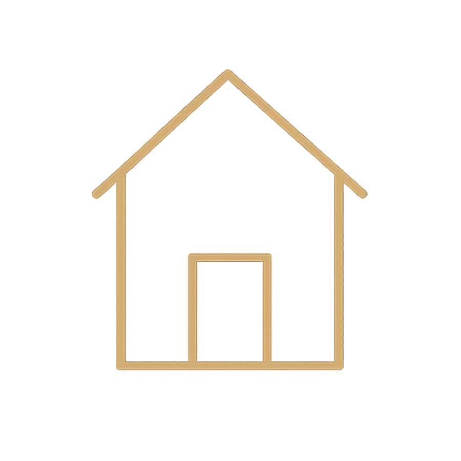 Cross-sectional diagram of a house showing the interior layout of rooms and roof structure.